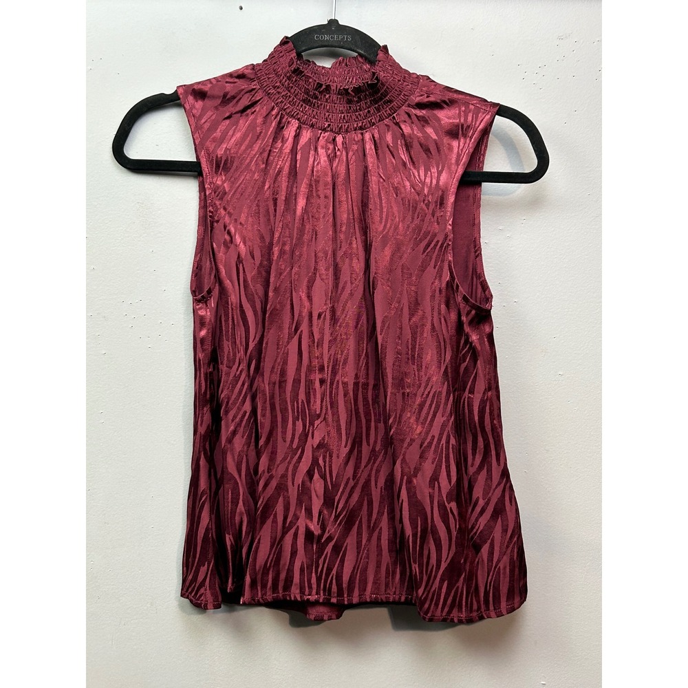 JACK by BB Dakota Sleeveless Mock Neck Top Womens XS Blouse Zebra Pattern Maroon